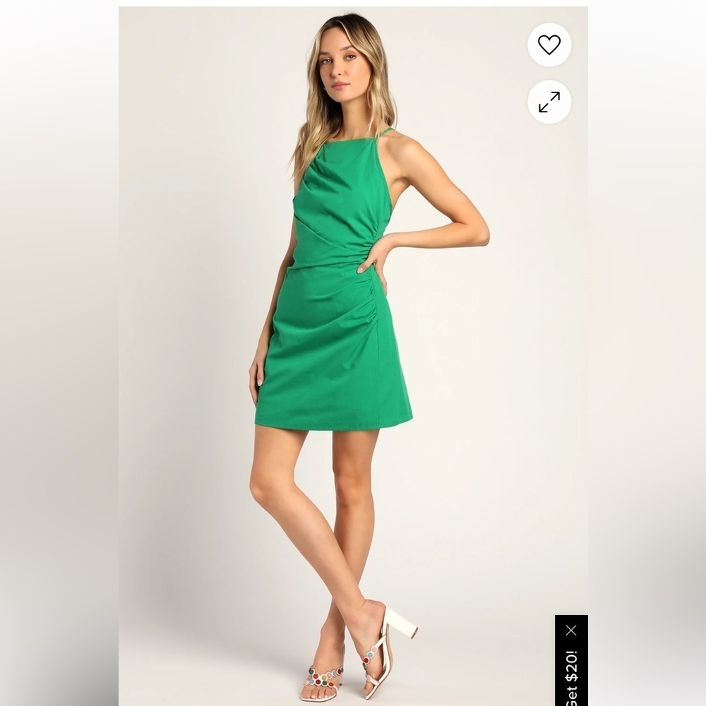 Lulu's Green Ruched Halter Sheath Dress